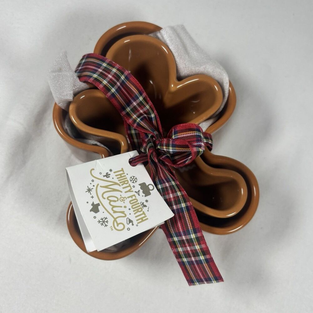 Thirty Fourth & Main Gingerbread Man Ramekins Set Ceramic China Holiday